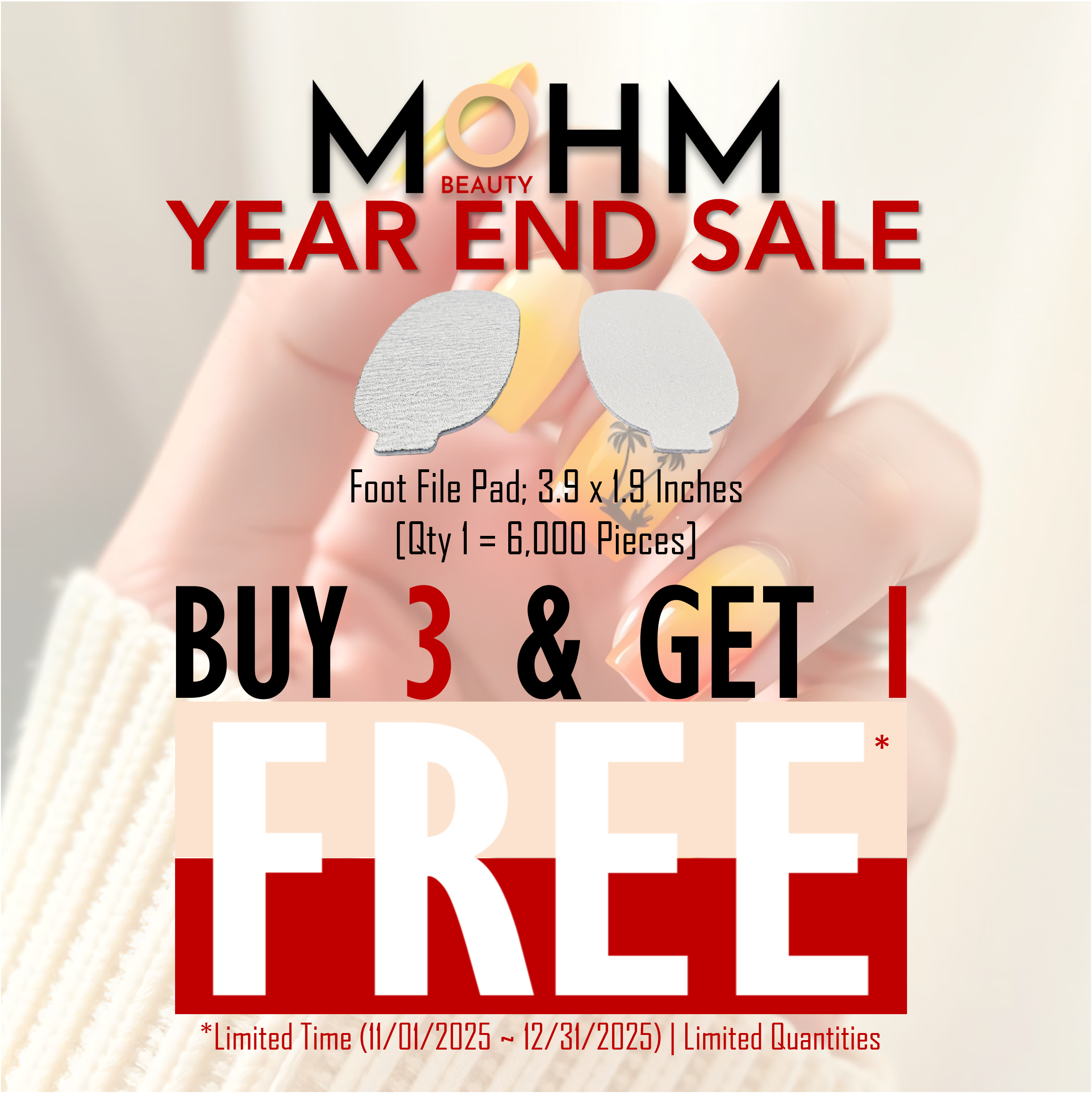 Buy 3 & Get 1 Free - Foot File Pad; 3.9 x 1.9 Inches