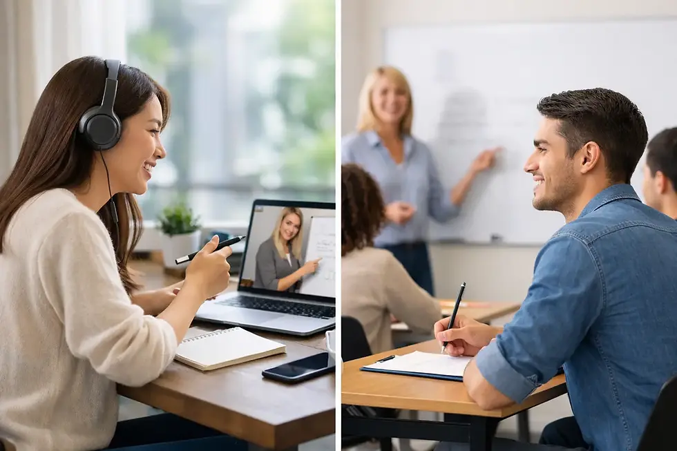 Online vs In Person English Classes: أيهما أنسب لك؟