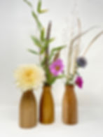 School Milk Bottle Wooden Bud Vases With colourful flowers