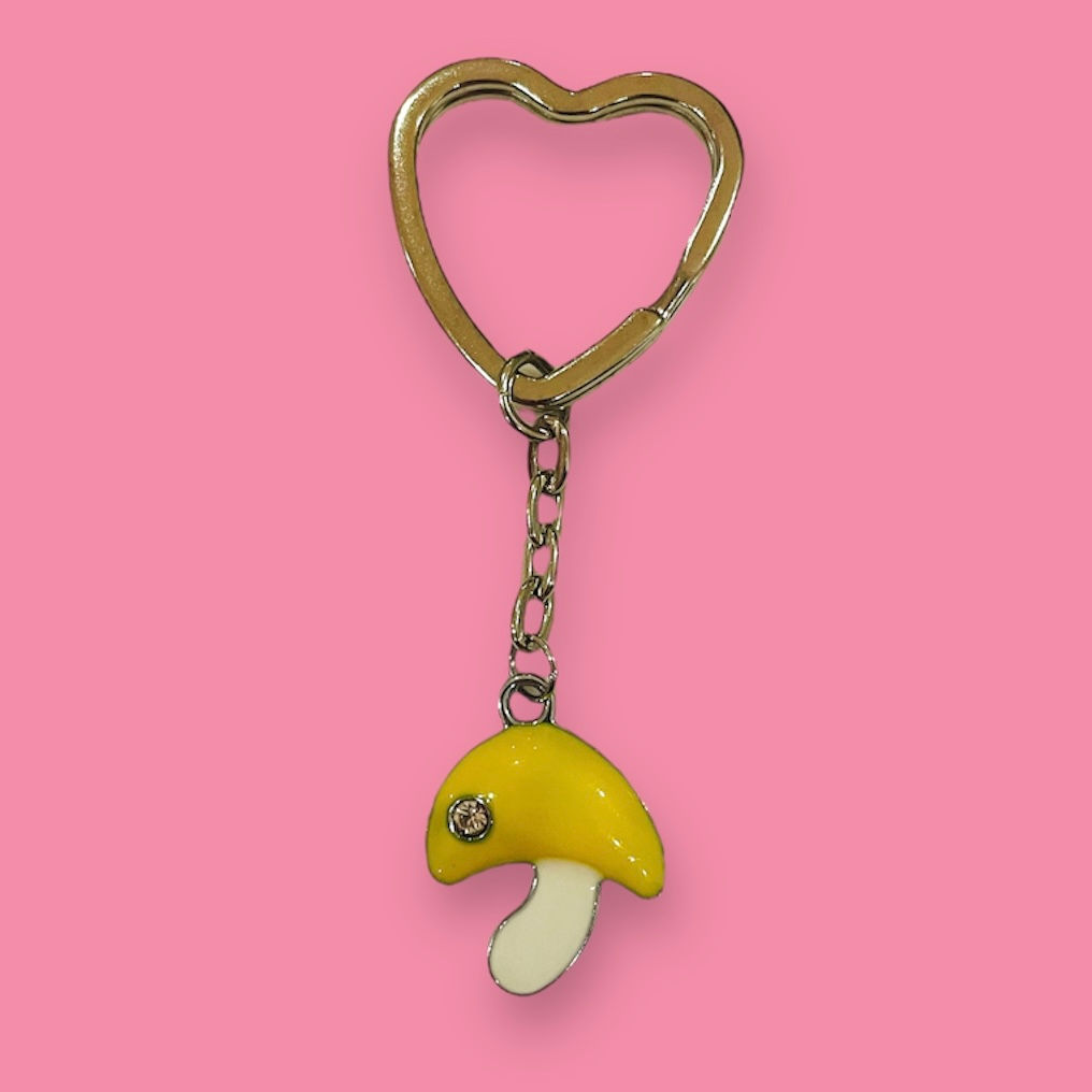 Yellow mushroom bling heart keychaint