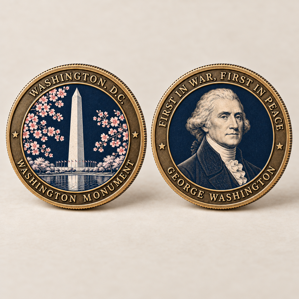 Washington Monument Dual-Sided Solid Brass Challenge Coin