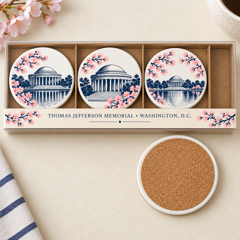 Thomas Jefferson Memorial 4-Pc Round Ceramic Coaster Gift Set