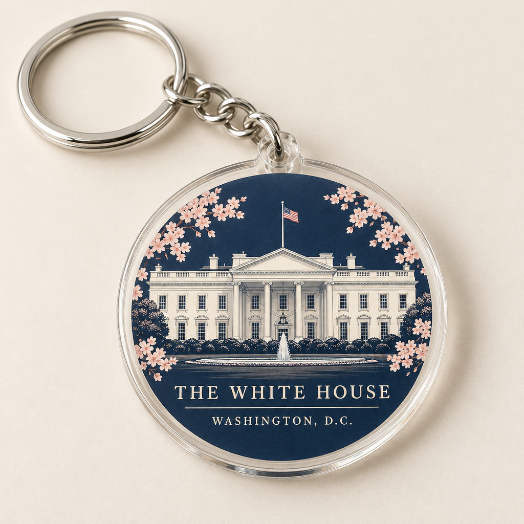 White House Round Clear Acrylic Keychain