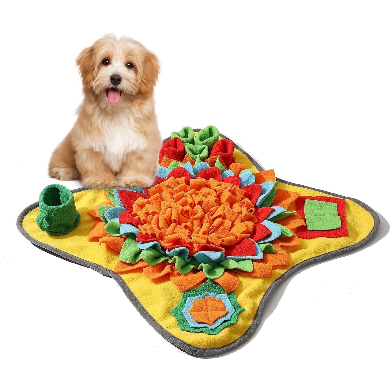 Dog with the AnMélie interactive snuffle mat