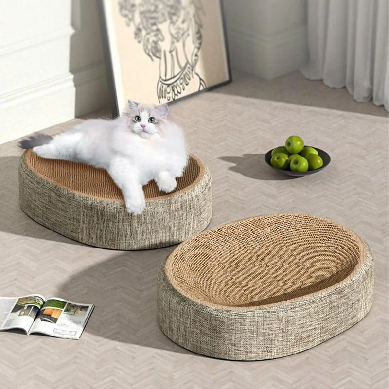 Cat relaxing on the AnMélie Sisal Cat Scratcher Bed