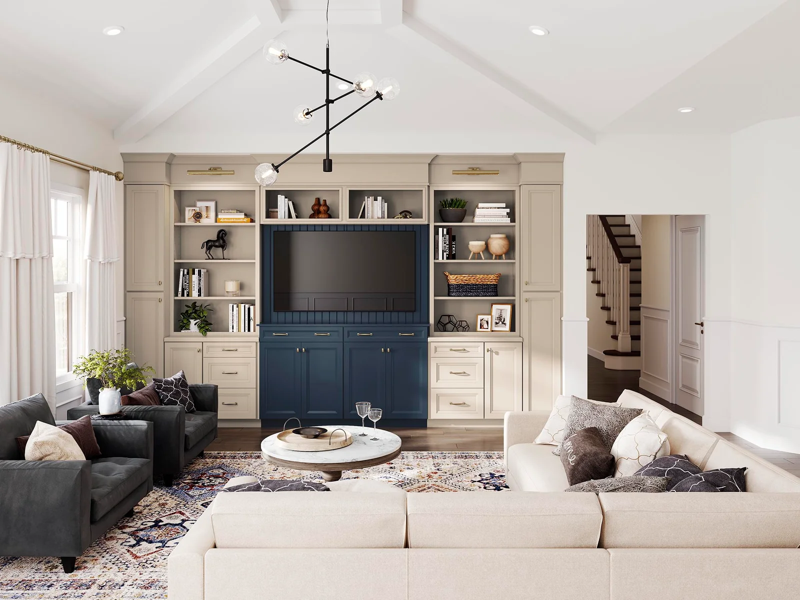 tv room lioxridge painted oat navy 1951 cabinetry