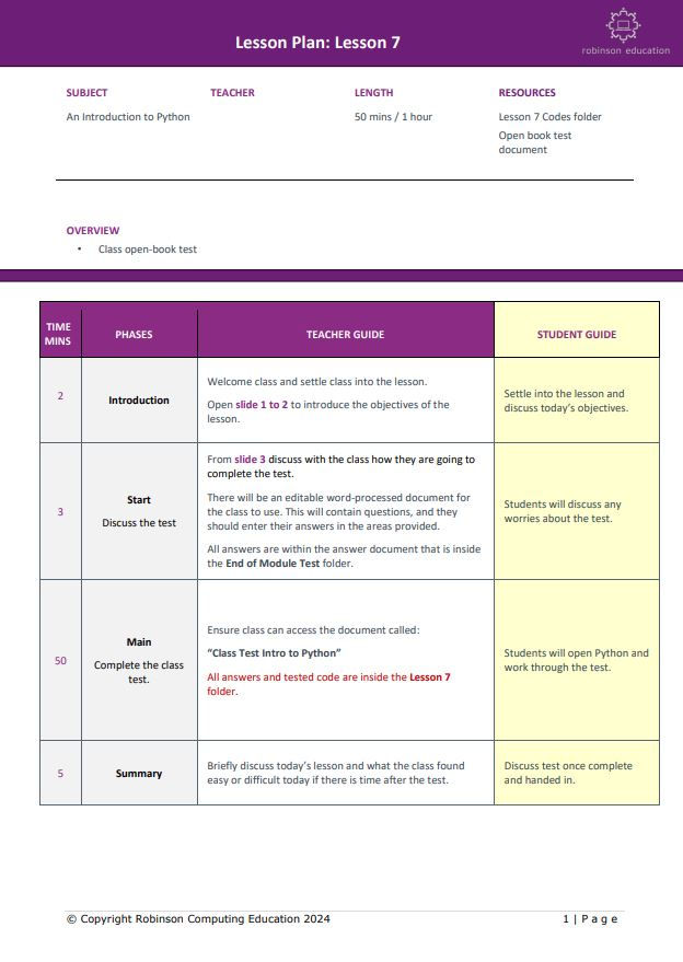 Thumbnail: Introduction to Python Lesson 7 (Class test/exam)