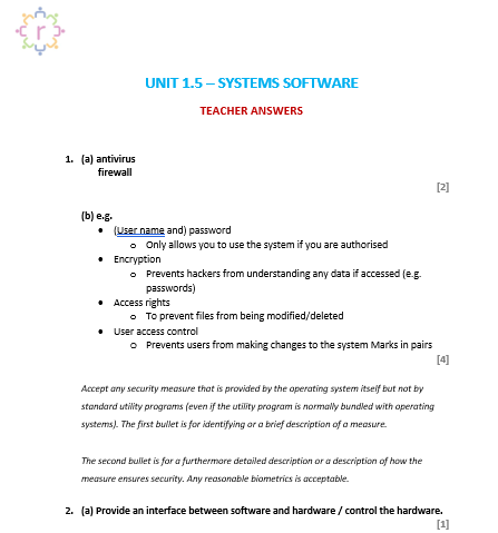 Thumbnail: GCSE Computer Science (OCR) Class Test Unit 1.5 System Software