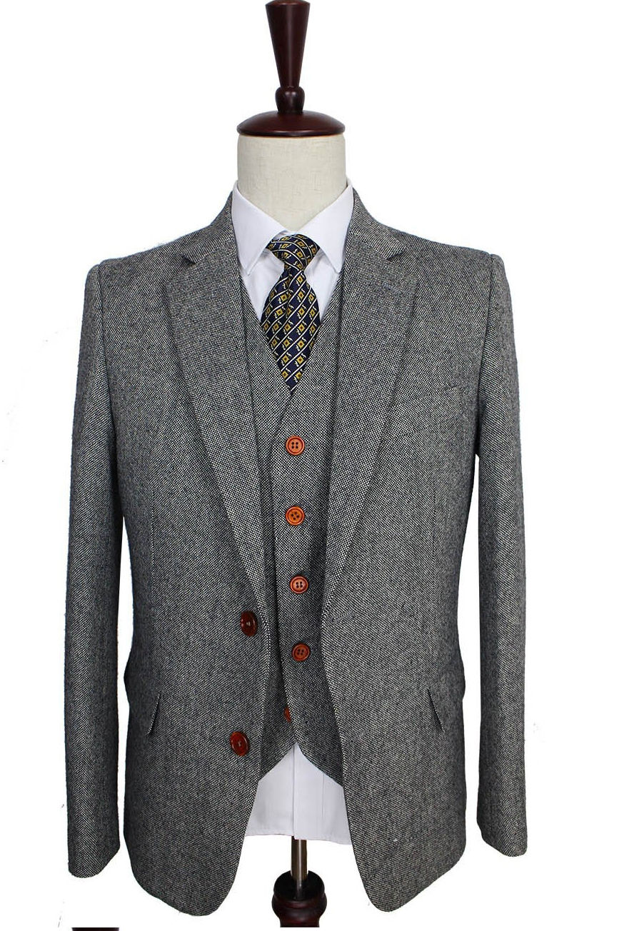 Vintage Classic Men Light Grey Suit