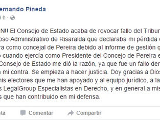 ¿Se quedará Fernando Pineda en el concejo de Pereira?
