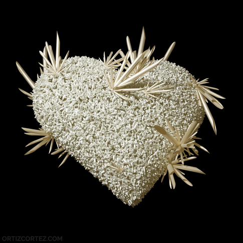 White heart made of rice and straws in black square background Vicente Ortiz Cortez_Arroz con Popote_Hearts_White_1500 queer lgbt art latino.png