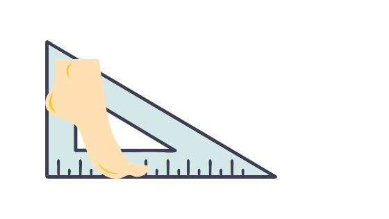 Protractor and image of a foot standing on tip toe to domonstrate a right angled triangle principle