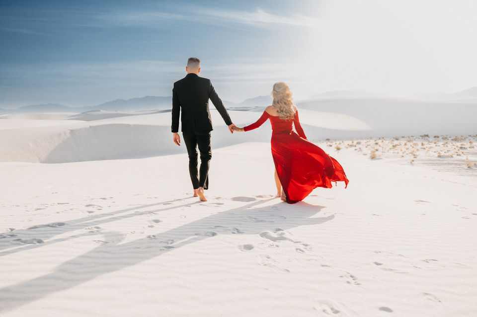 Engagement photo on sand in Texas