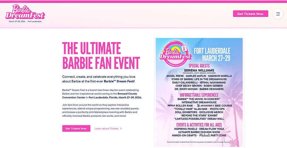 Barbie DreamFest Official About Page and Event Flyer