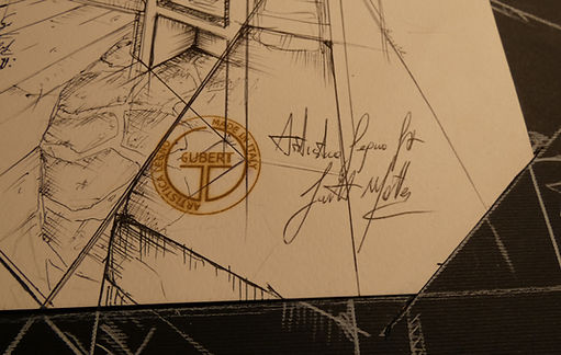 Firma Matteo Gubert e logo Artistica Legno GT su disegno fatto a mano