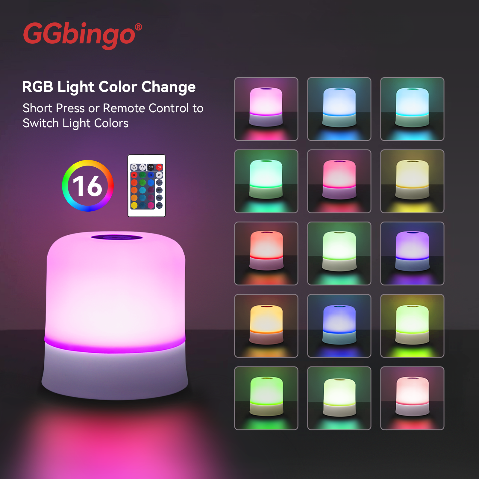 GGbingo Touch Night Light Rechargeable Remote Control Night Light RGB Dimmable T