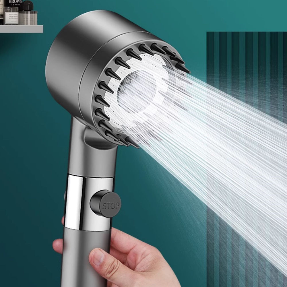 High Pressurized Filter Shower Head 3-mode Adjustable Spray with Massage Brush R