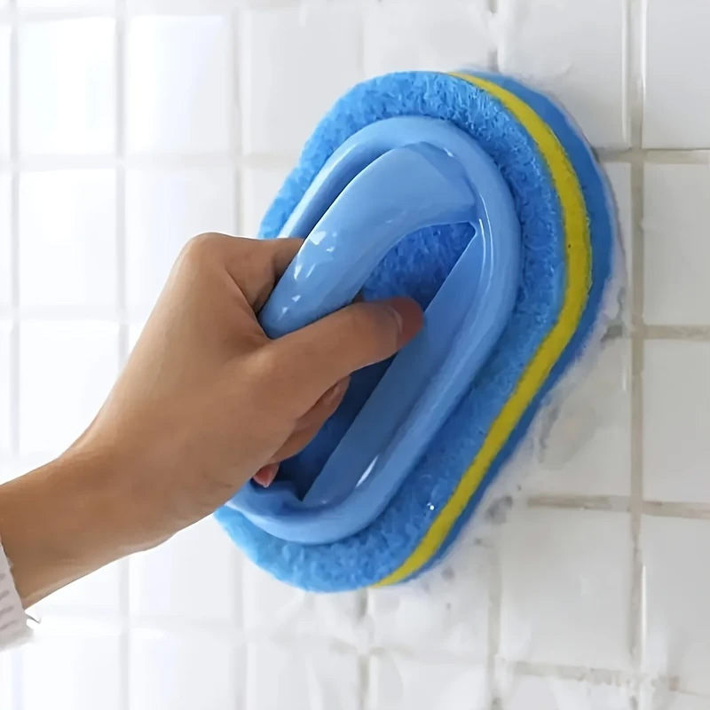 Microfiber Tile Cleaner Handle-Equipped Sponge Brush - Gentle on Hands Strong fo