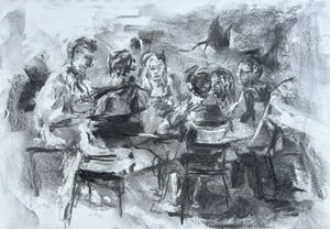 People-watching 9" x 12" Charcoal on Paper