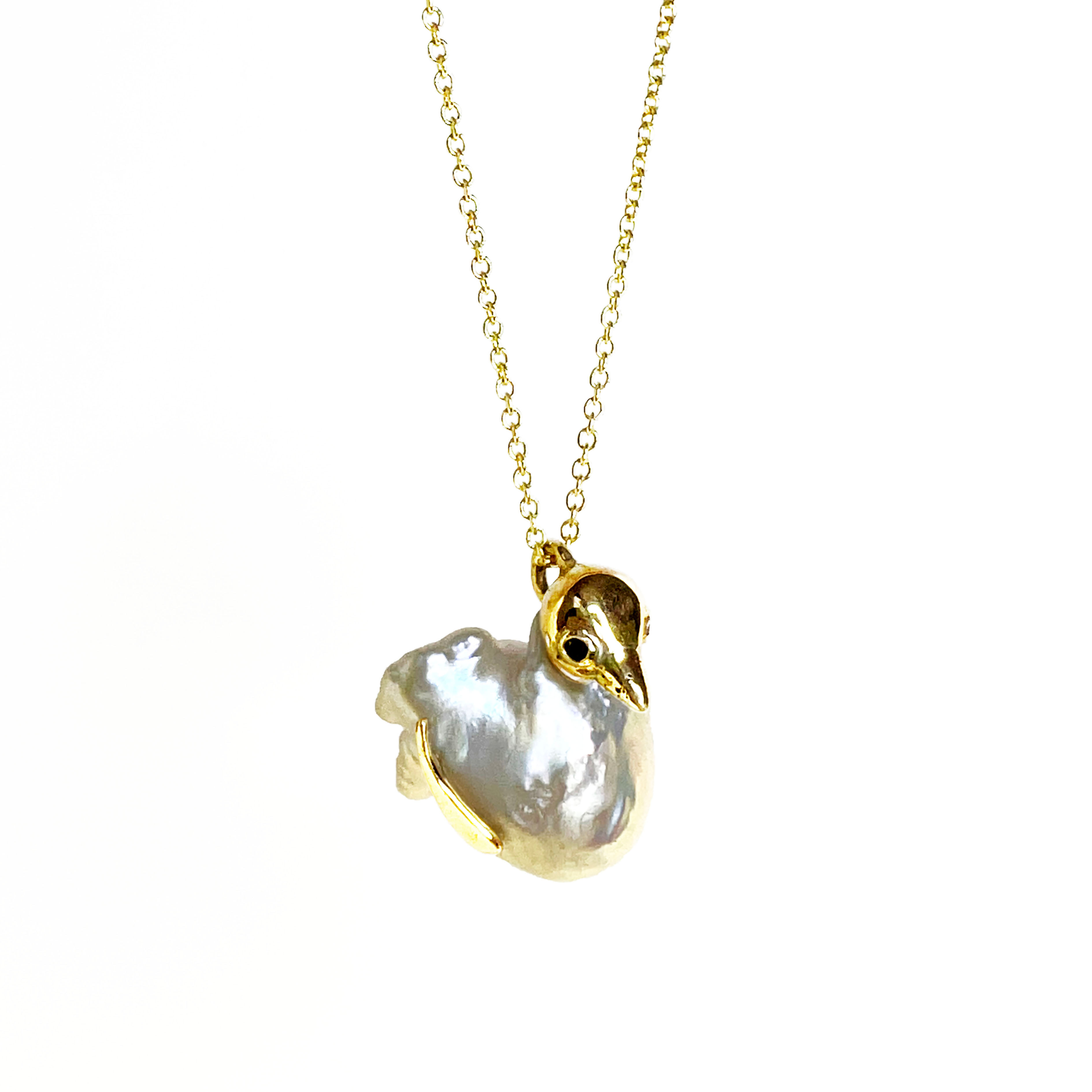 Avian Necklace - 9ctY Pearl Dove with Black Diamonds