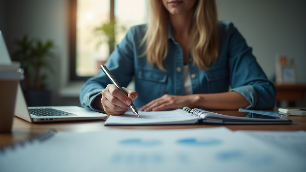 Eye-level view of a person working on content creation at a desk
