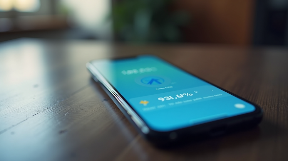 Eye-level view of a mobile phone displaying a finance app
