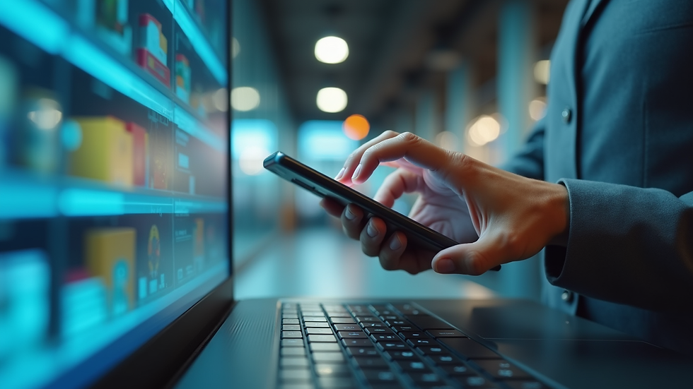 Vista a nivel de ojo de una interfaz digital de gestión de comercio electrónico