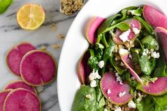 Watermelon Radish and Spinach Salad