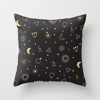 Celestial bodies and symbols in the night sky Throw Pillow_Circlegoddess Designs