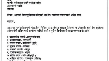 मुंबईतील निवडणुकीसाठी मराठा क्रांती मोर्चाच्या अधिकृत उमेदवारांची यादी जाहीर