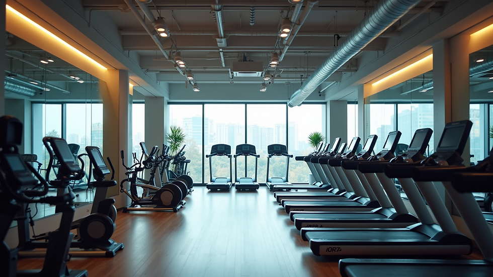 Eye-level view of a modern office gym with exercise equipment