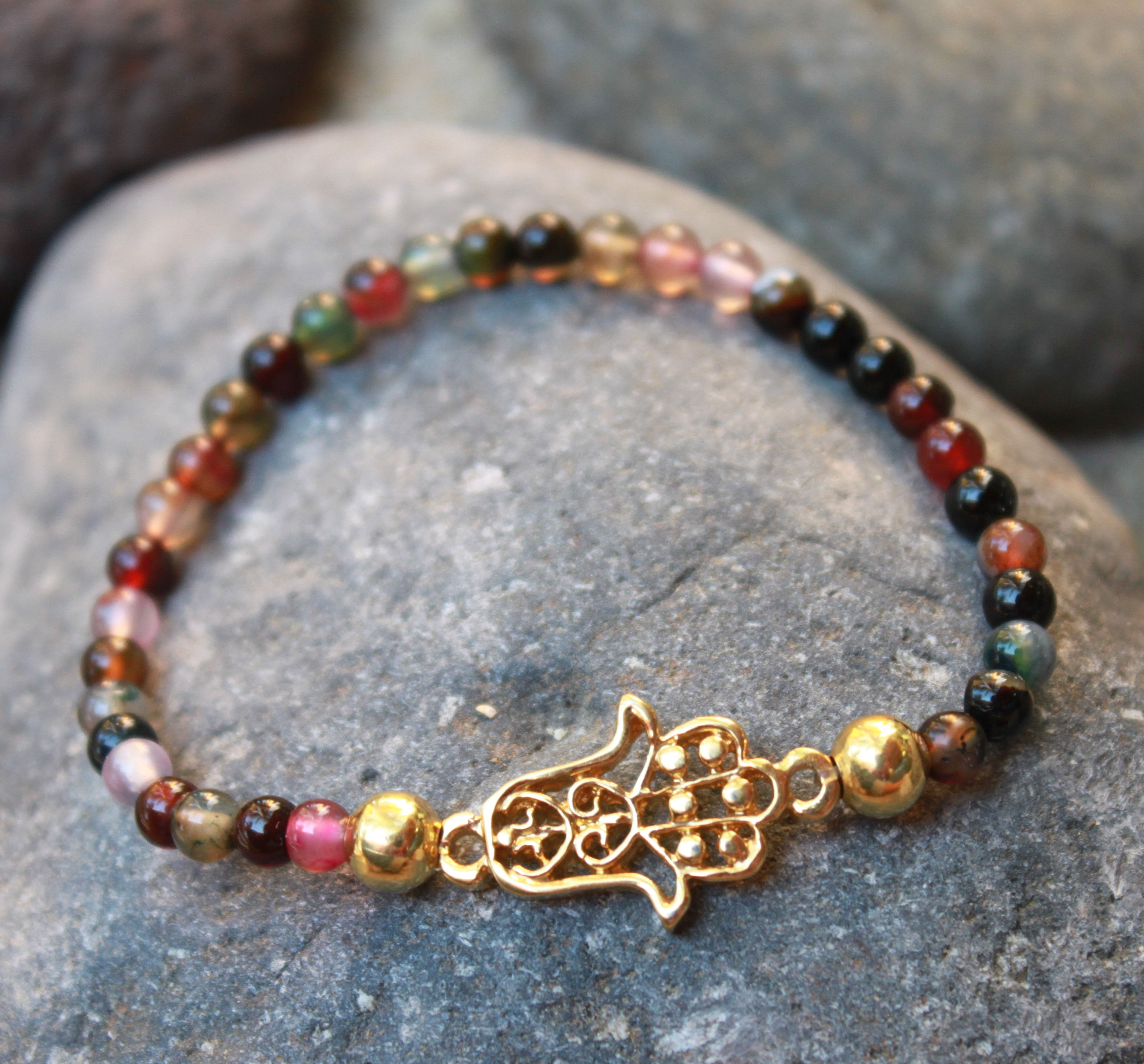Pulsera agata colores con dije Mano fatima
