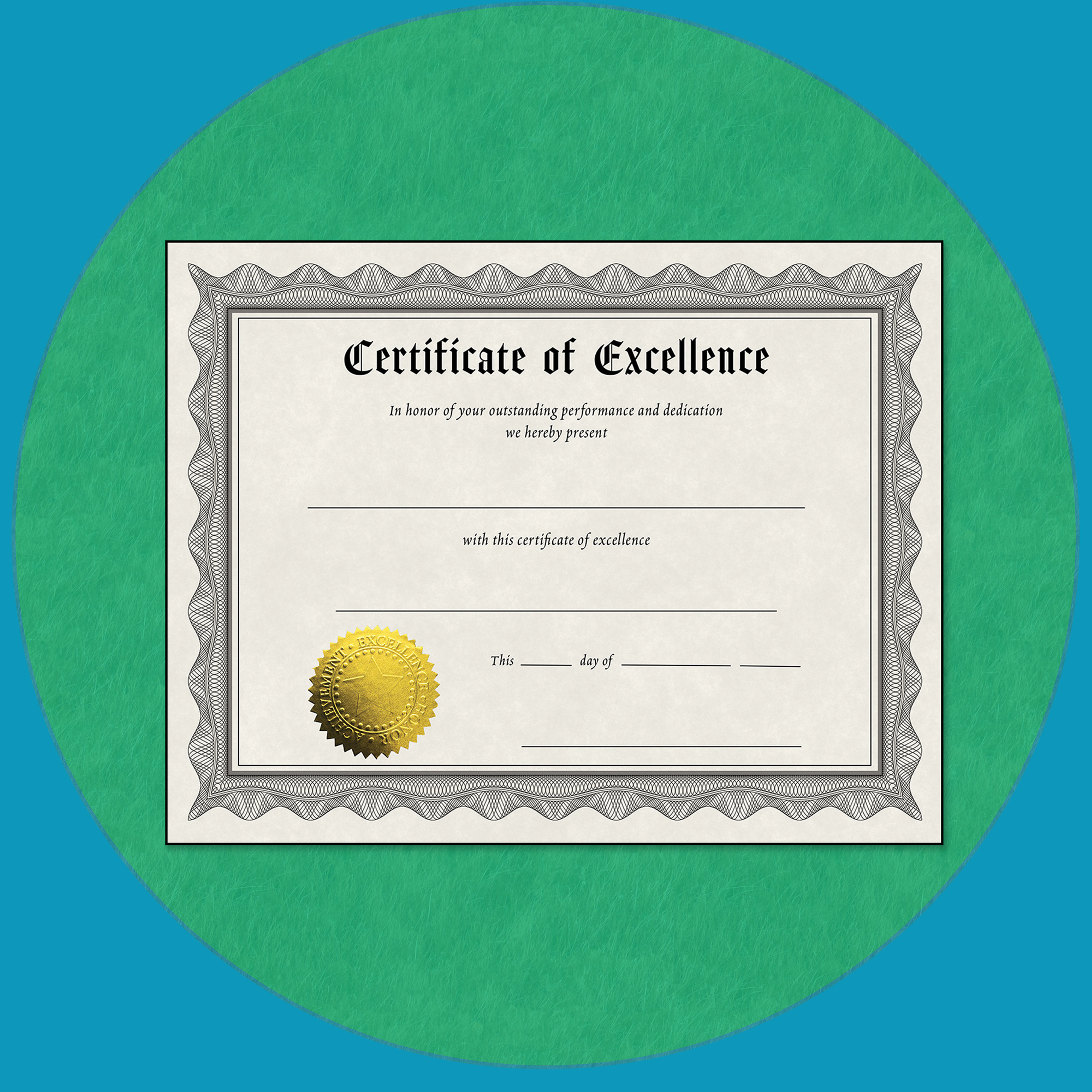 Certificate & Gold Foil Seal - (Excellence) - 8.5 x 11