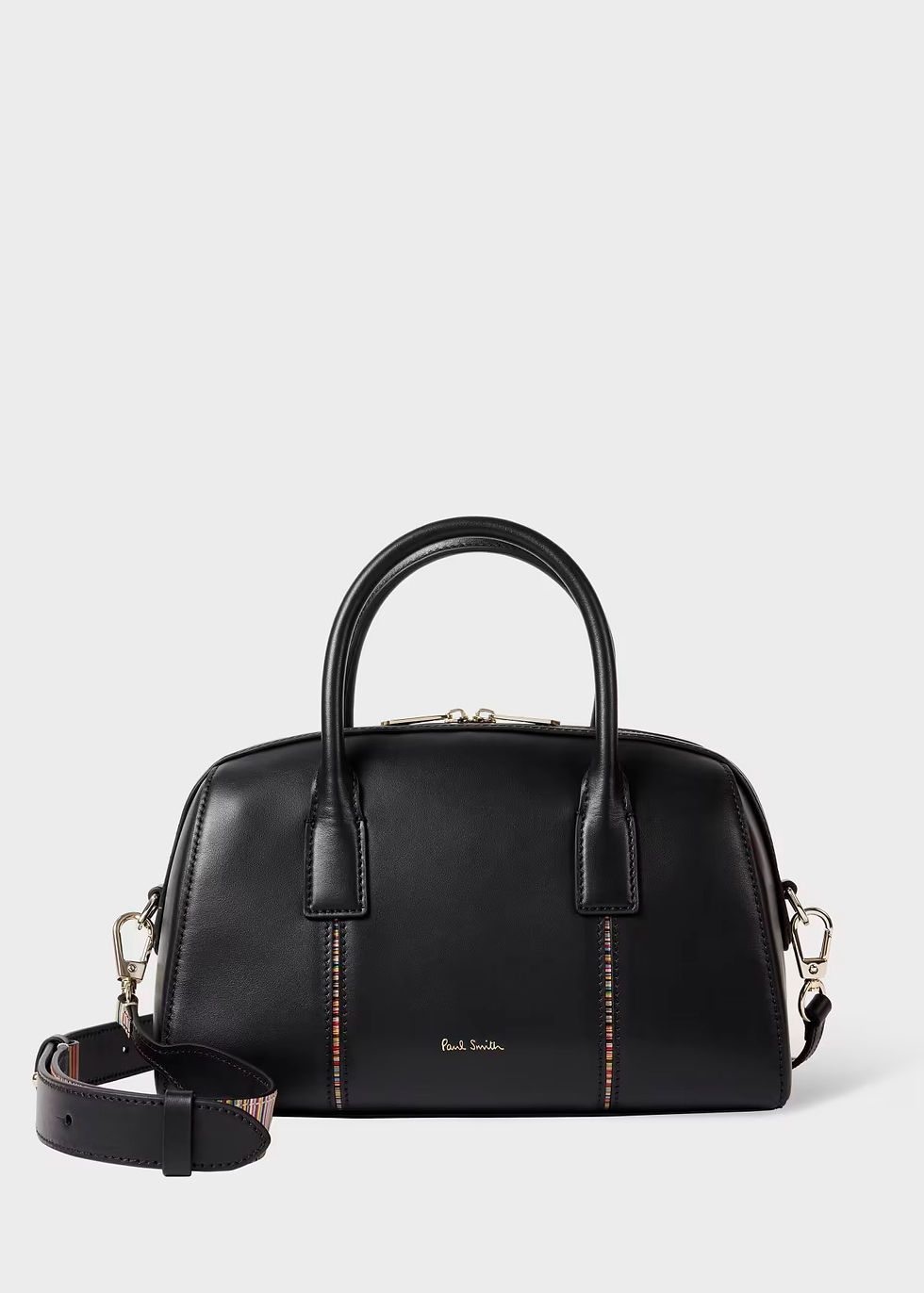 Small Black ‘Boston’ Bag – leather with Signature Stripe piping