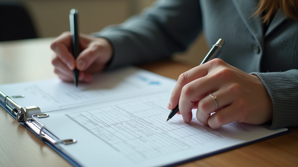 High angle view of a person filling out a behavioural assessment form
