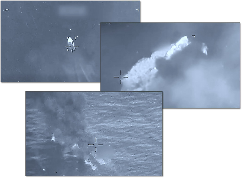 Images from the strike on the suspected narco‑trafficking vessel operating in the Eastern Pacific.
