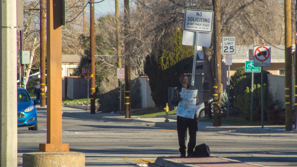 Homeless man in Lancaster, California.
