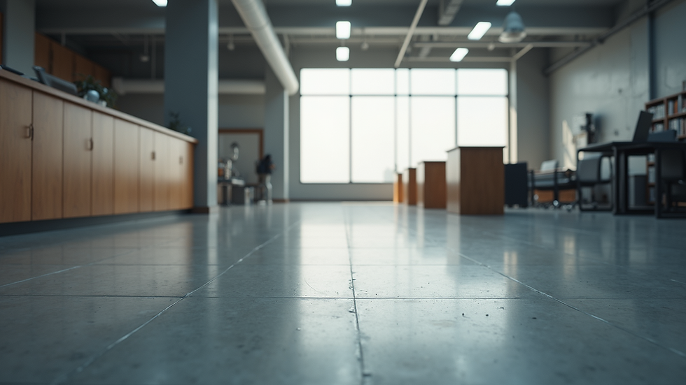High angle view of polished concrete floor in commercial space