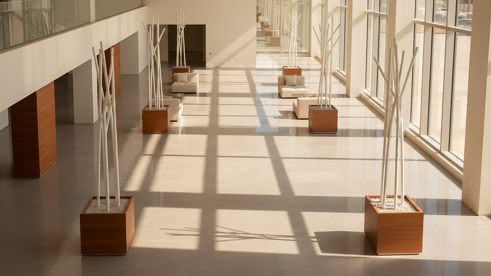 High angle view of a clean, glossy epoxy floor in a commercial space