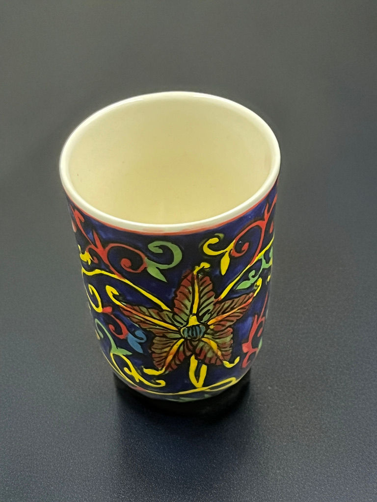 Thumbnail: Dark Blue Tumbler (Porcelain) Lotus, Peony & Leaf  Motif