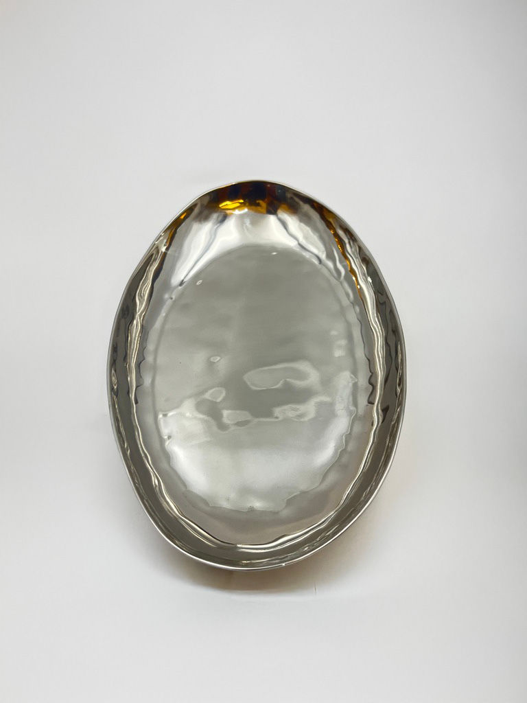 Thumbnail: Oval Hand Hammered Stainless Steel Tray
