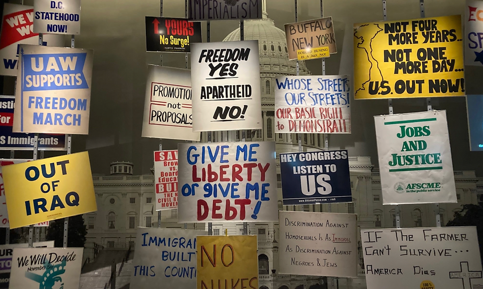 A display of protest signs in the American Democracy gallery at the Smithsonian National Museum of American History in Washington, D.C. (Susan Glaser/TNS)