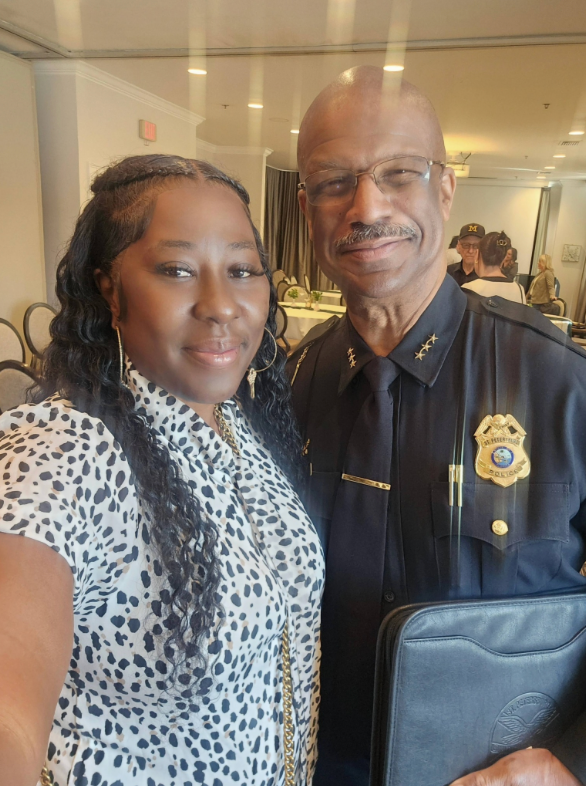Fancy Nancy with St. Petersburg Chief of Police Anthony Holloway. In a post shared on Jan. 9 for National Law Enforcement Appreciation Day, Fancy Nancy’s Bail Bonds expressed gratitude for the men and women in law enforcement who serve local communities each day. Photo retrieved from Fancy Nancy’s Facebook page.