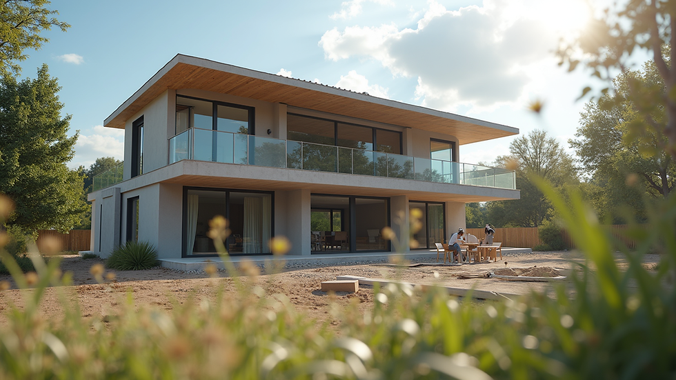 Eye-level view of a modern home undergoing restoration