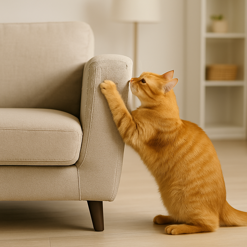 Un chat fait ses griffes sur le canapé