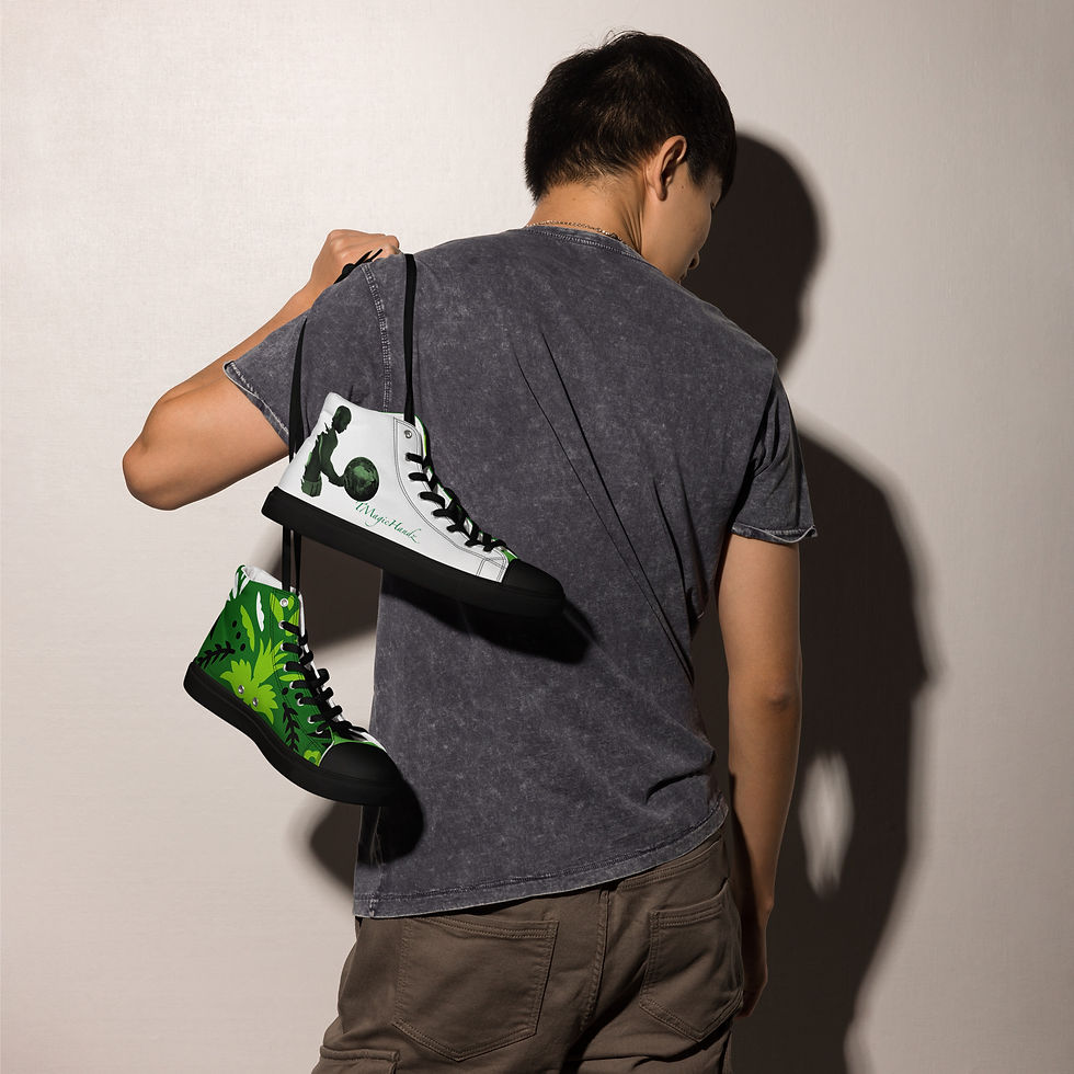 Thumbnail: TMagicHandz® Branded Men’s High Top Canvas Shoes (White/Floral)