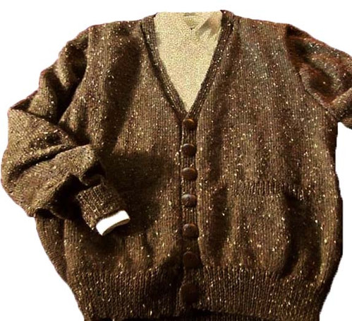 Men's Hand Knit Coffee Brown Tweed Cardigan , sz. XL 42-44
