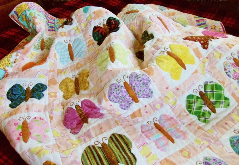 Thumbnail: Butterfly Quilt, Patchwork, Twin Sized, Handmade
