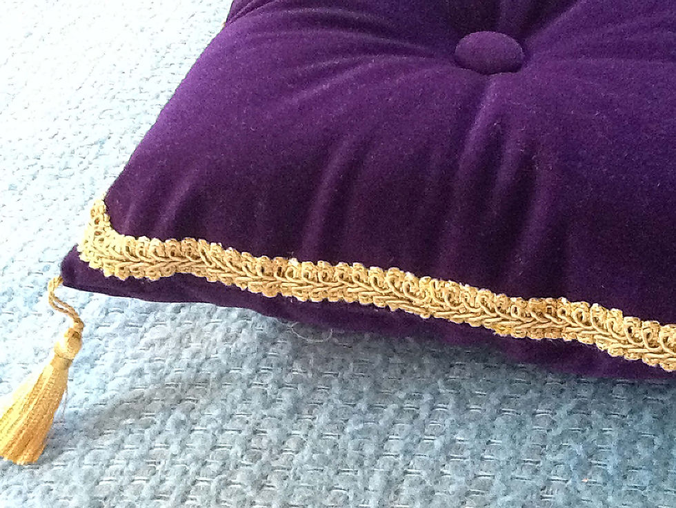 Royal Velvet Pillow in Purple with Gold Trim and Tassels, 16"