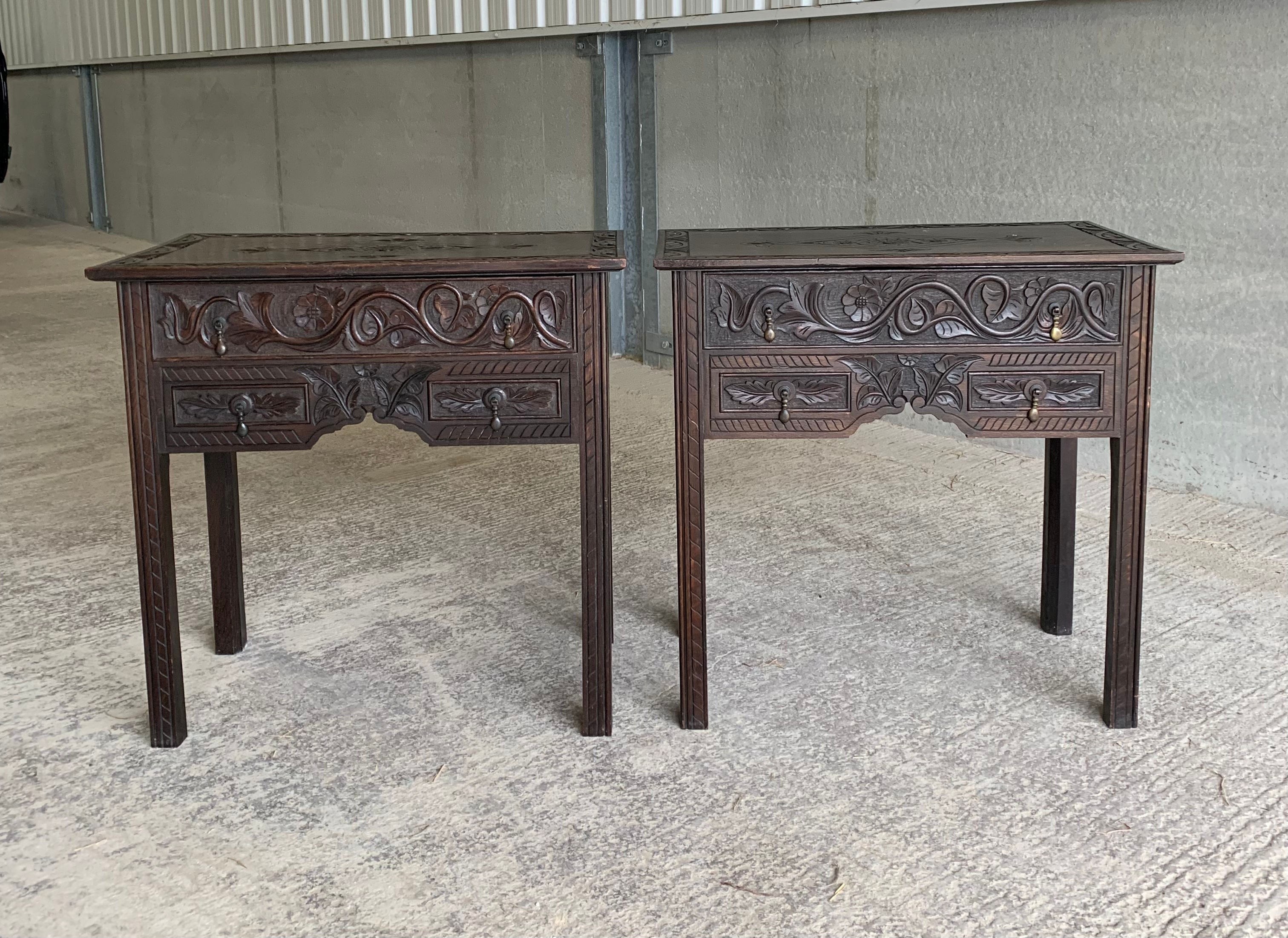 Antique 19th C Gothic revival side tables
